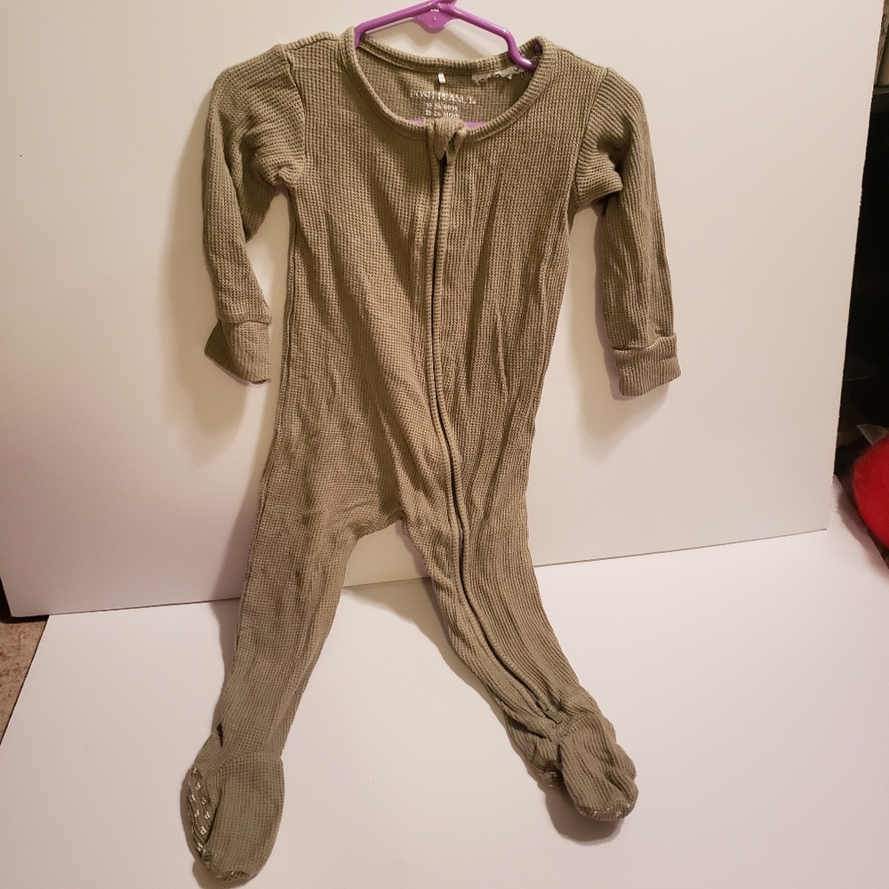 Posh Peanut Olive Waffle Footie Zipper